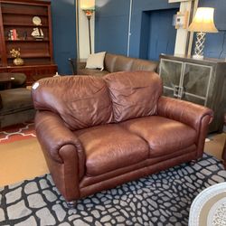 Chocolate Plush Leather Loveseat