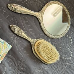 Antique Hair Brush And Mirror
