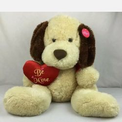 Dan Dee Collectors Choice Dog Plush 30" Cream Brown Red Bow Red Heart "Be Mine"