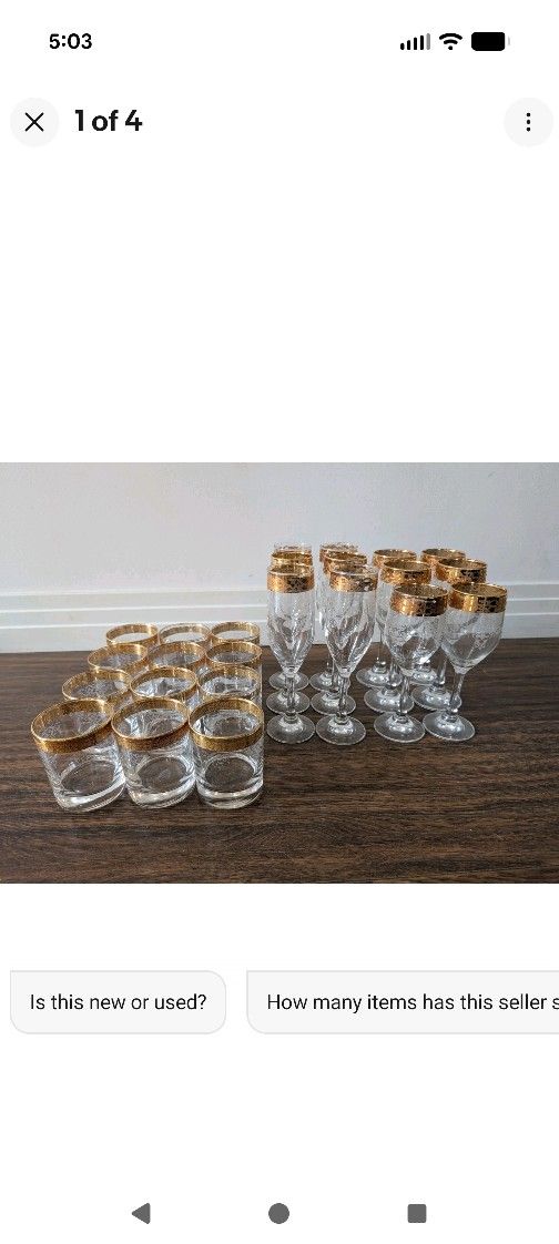 Lot Of 24 Gold Trimmed Lace Design Glasses Water Wine Champagne 