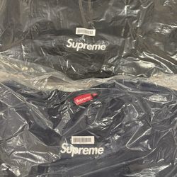 Supreme SS 25 Washed Box Logo Crewneck Navy M & Black L