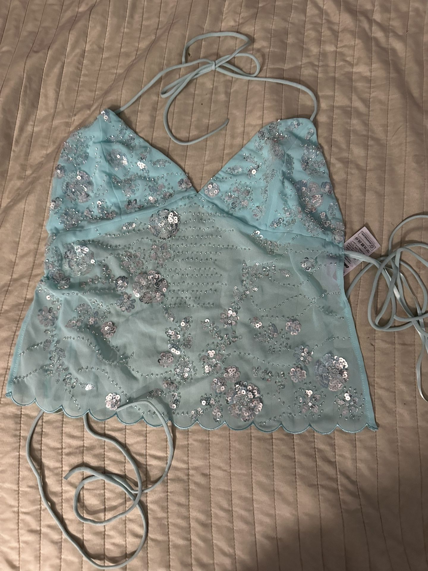 Blue Sequin Halter Top From Edikted 