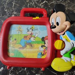  vintage Disney Mickey Mouse Goofy Pluto Red Plastic Toy TV Scene Collectible 
