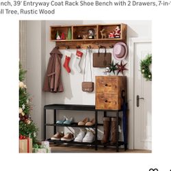 Bench, 39' Entryway Coat Rack Shoe Bench 