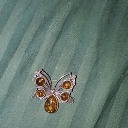 Sterling Silver Amber Pin
