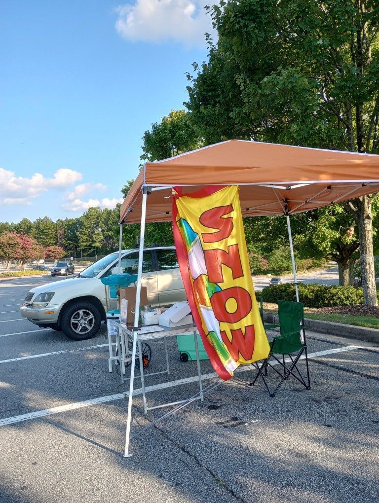 These are For Sale: Vibrant Eye-Catching Color TENT New Pop Up Easy 120 each or 2 for 200
10x10 weatherproof strong cloth commercial grade quality