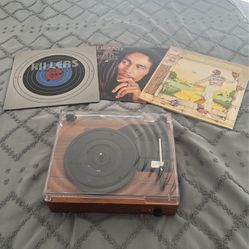 Record Player W 3 Records 
