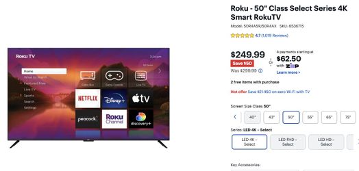 TCL 50” Class 4-series 4k UHD HDR LED Smart Android TV - 50S434