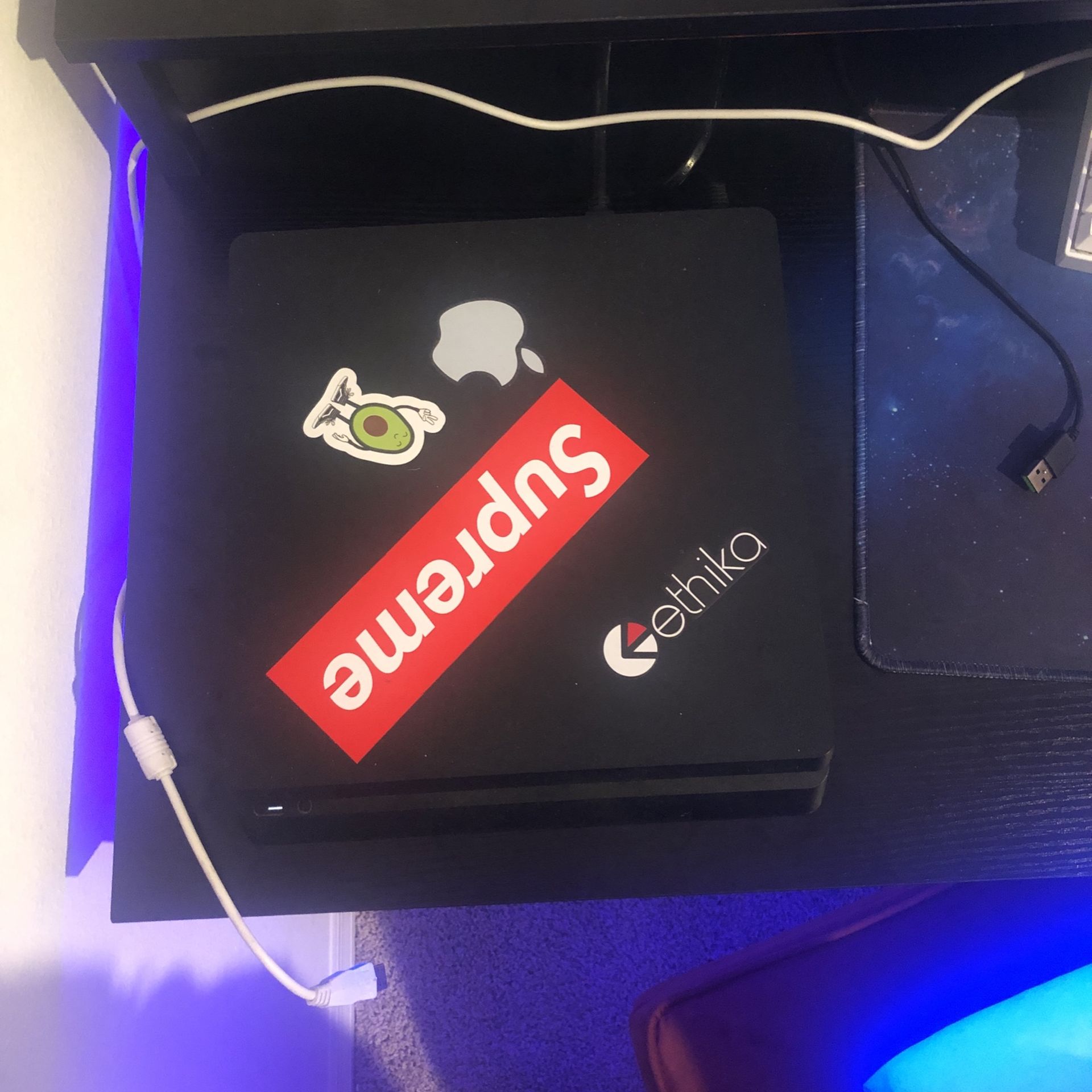 A Ps4 Ps4, Red Controller Headset With A Mic, Keyboard, With Different Color Patterns, And Mouse Pad