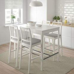 Dining / Bar Height Table  + 4 Chairs - White 