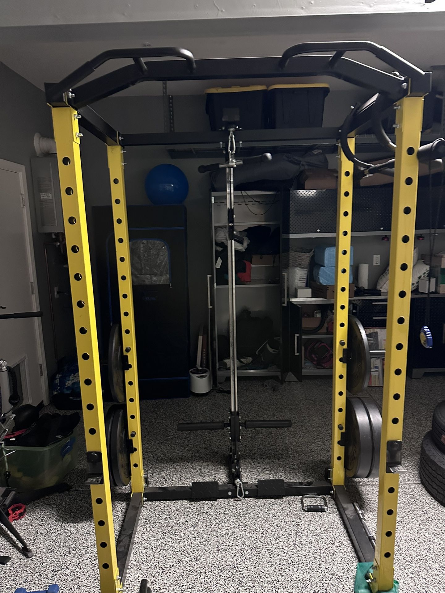 Squat Rack With Weights And Workout Equipment