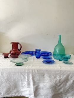 Vintage - MCM - Mid Century Modern - 1950’s Handmade Glass Vases & Party Wares