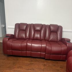 A  3 Sitter Couch Electric Recliner With Light, With Cup Holder And Phone Charger