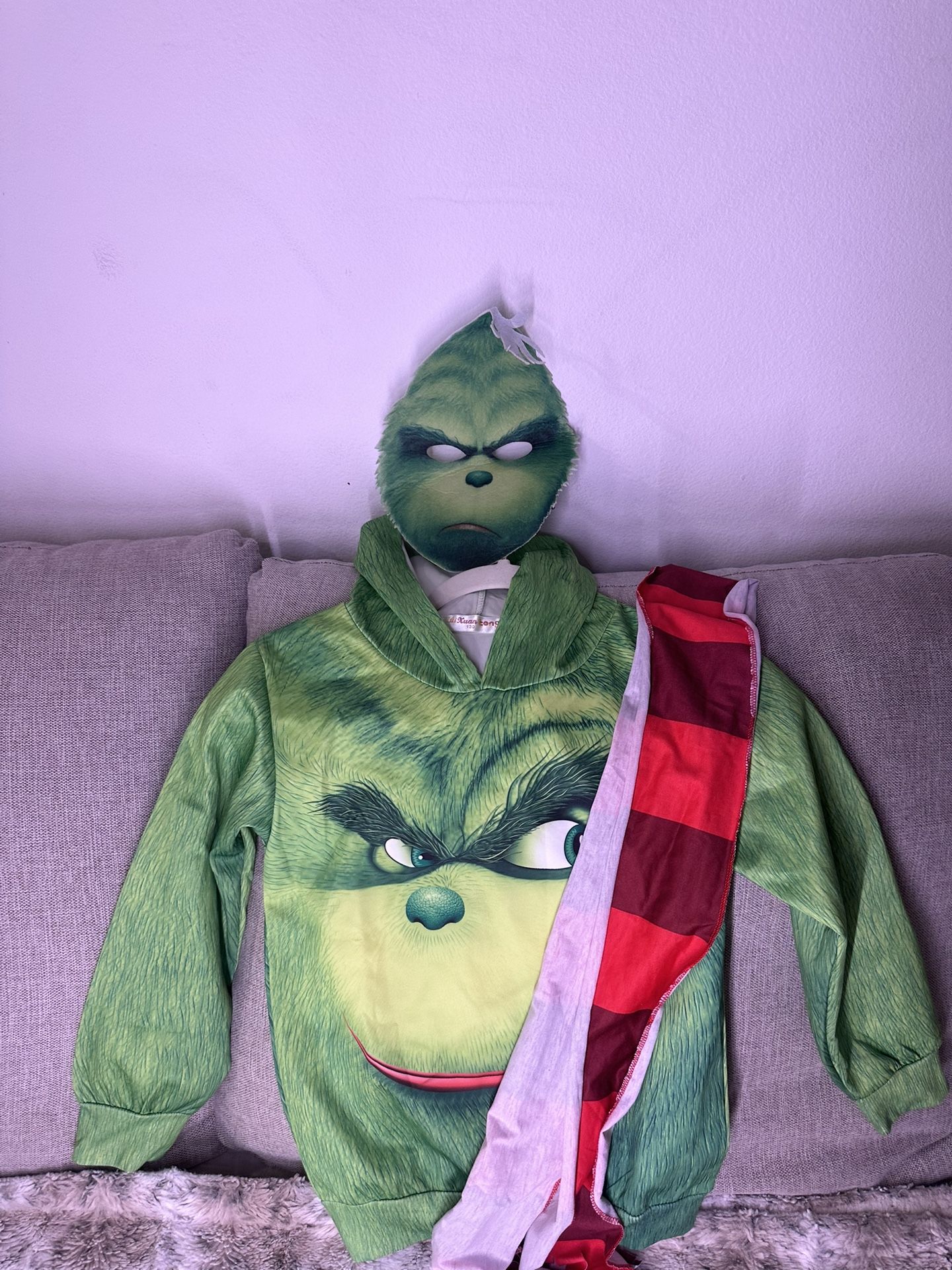 The Grinch Print Sweatshirts Hooded Children Christmas Pullover Hoodies Mask+Scarf  Children.