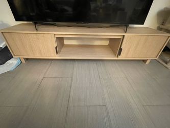 Light Oak TV Stand / Media Console with Storage – $25 (One Damaged Leg)