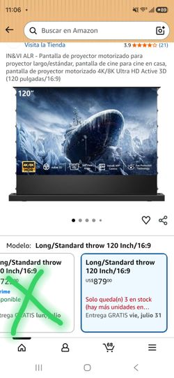 IN&VI ALR - Pantalla de proyector motorizado para proyector largo/estándar, pantalla de cine para cine en casa, pantalla de proyector motorizado 4K/8K