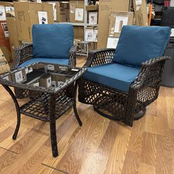 3 Piece Outdoor Swivel Chair Set