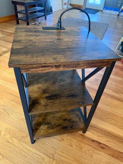 Industrial End Table with Built-In Power Outlets