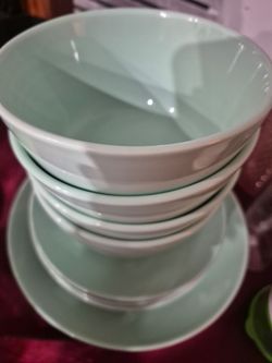 Mint Green Ceramic Bowls and Plates Set