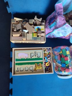 $50 firm, Yes, it's available, kids educational toys. Wood blocks, bricks, train set, gears and cogs, letters,  geometry shapes. $200 retail value