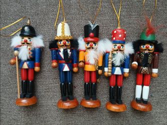 Set of 5 Wooden Nutcracker Christmas Ornaments
