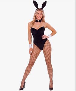 5 PCS Bunny Girl Costume for Women with Bodysuit Headband Choker Stockings Wristbands (Small)