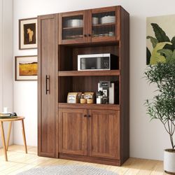 Kitchen pantry cabinet with multi-functional pull-out multi-tier storage