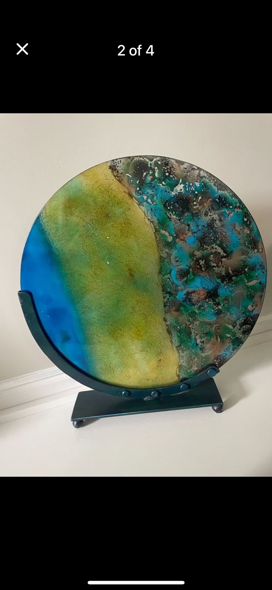 Ocean-Inspired Resin Art Plate with Stand - Coastal Decor