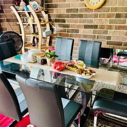 Glass Top 6 Chair Dinner Table 
