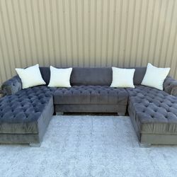 Oversized Velvet Tufted Sectional Couch