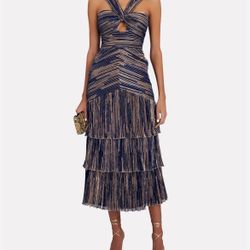 Saylor Hedi Lured Metallic Halter Midi Dress