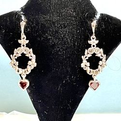 Sweet Sterling Garnet Heart Earrings 