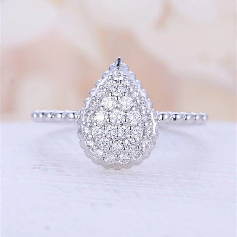 "Big Pear Gemstone Zircon Elegant Water Drop Silver Rings for Women, EVGG1355
