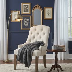 Elegant Patterned Accent Chair – Neutral Woven Fabric