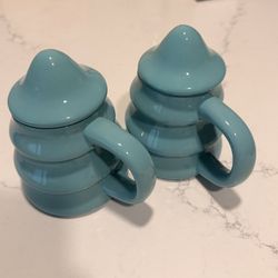 Destination Holiday Ceramic Christmas Tree Mugs with Lids (Set of 2) - Teal / Aqua - 14 oz