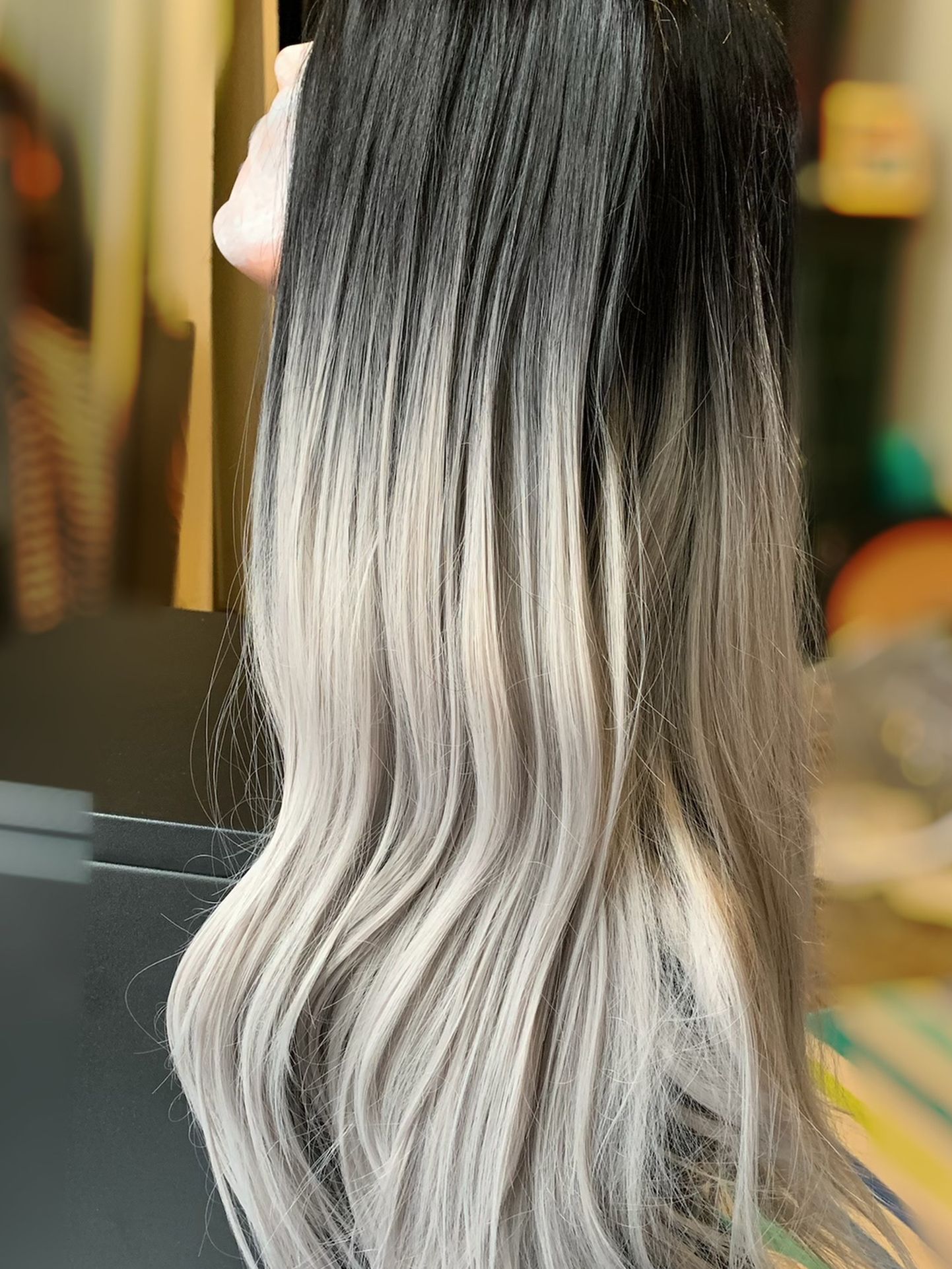 Lace front Wig Black To Gray Ombré Hair