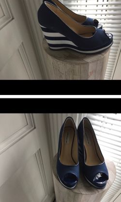 Navy Blue and white wedges