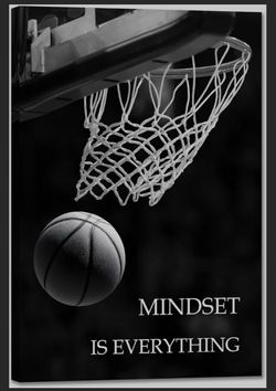 Mindset is Everything Canvas Wall Art Basketball Poster Room Decor Inspirational Motivational Quotes Print Picture Framed for Boys Room Sports Themed 