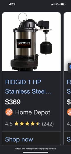 Ridgid 1 horsepower stainless steel sump pump
