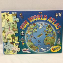 Puzzle Activity Map World Atlas Page Hard cover Book Educational Fun Atlas 2000.