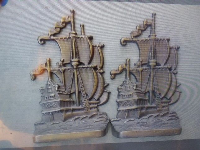 RARE & ORIGINAL 1920's COPPER, TALL SHIP BOOKENDS