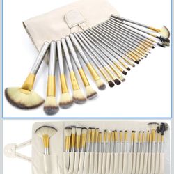 Makeup Brushes Set - 24pcs Professional Premium Synthetic Cosmetics Brush Kits with Bag Foundation Eyeshadow Blending Brush Travel Set (Silver)