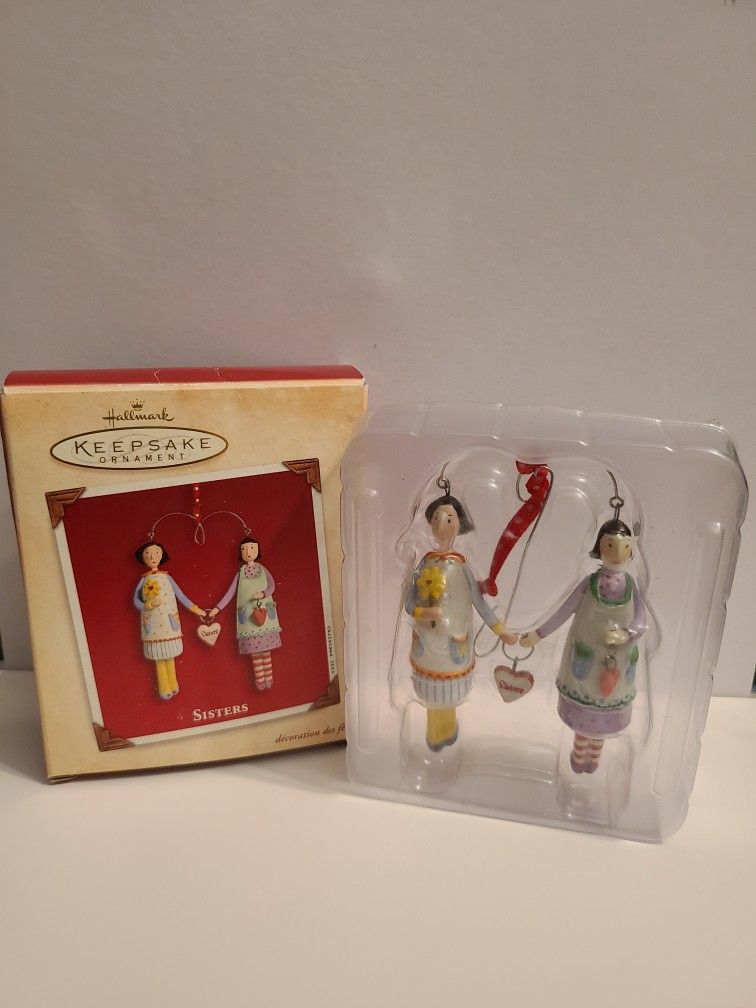 Vintage HALLMARK KEEPSAKE 2002 PORCELAIN CHRISTMAS ORNAMENT SISTERS