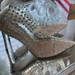 Steve Madden Clear Crystal Beaded rhinestones, Heel Stiletto Shoes