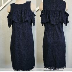 Ann Taylor Mini A-Line Lace Navy Blue Cold Shoulder Dress Women's SZ 8 NWT 