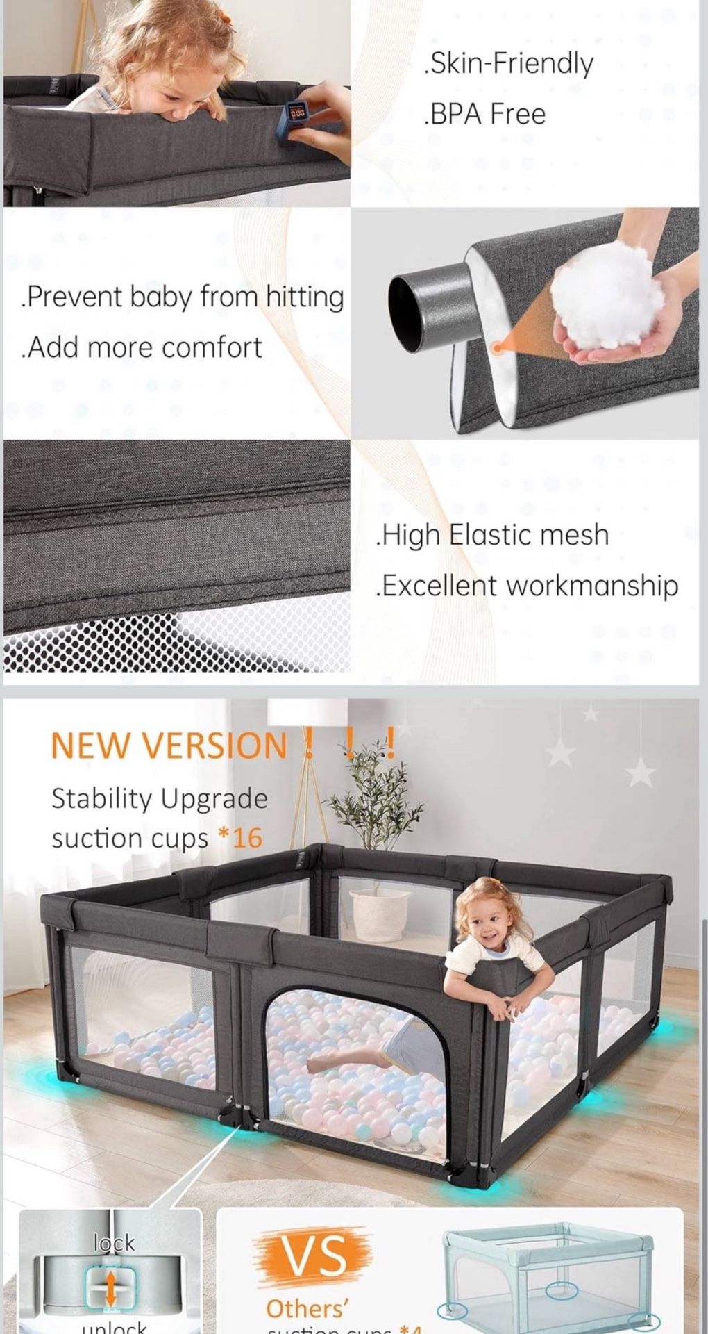 Cholena Baby Playpen Foldable Play Pens for Babies with Bottom 79x59in Baby Gate Playpen Large Play Yard Center Baby Fence Play Area Kids Play Pen(