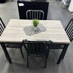 Wooden 5- Piece Dining Set With Metal Chairs