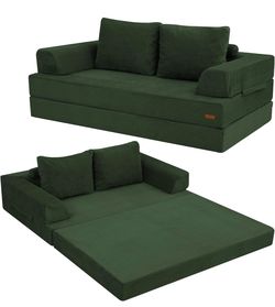 Convertible Sofa Bed, Folding Floor Couch Corduroy Fold Out Couch Bed Futon Sleeper Mattress with Pillows, Boneless Sofa Comfy Lounge Loveseat for Liv
