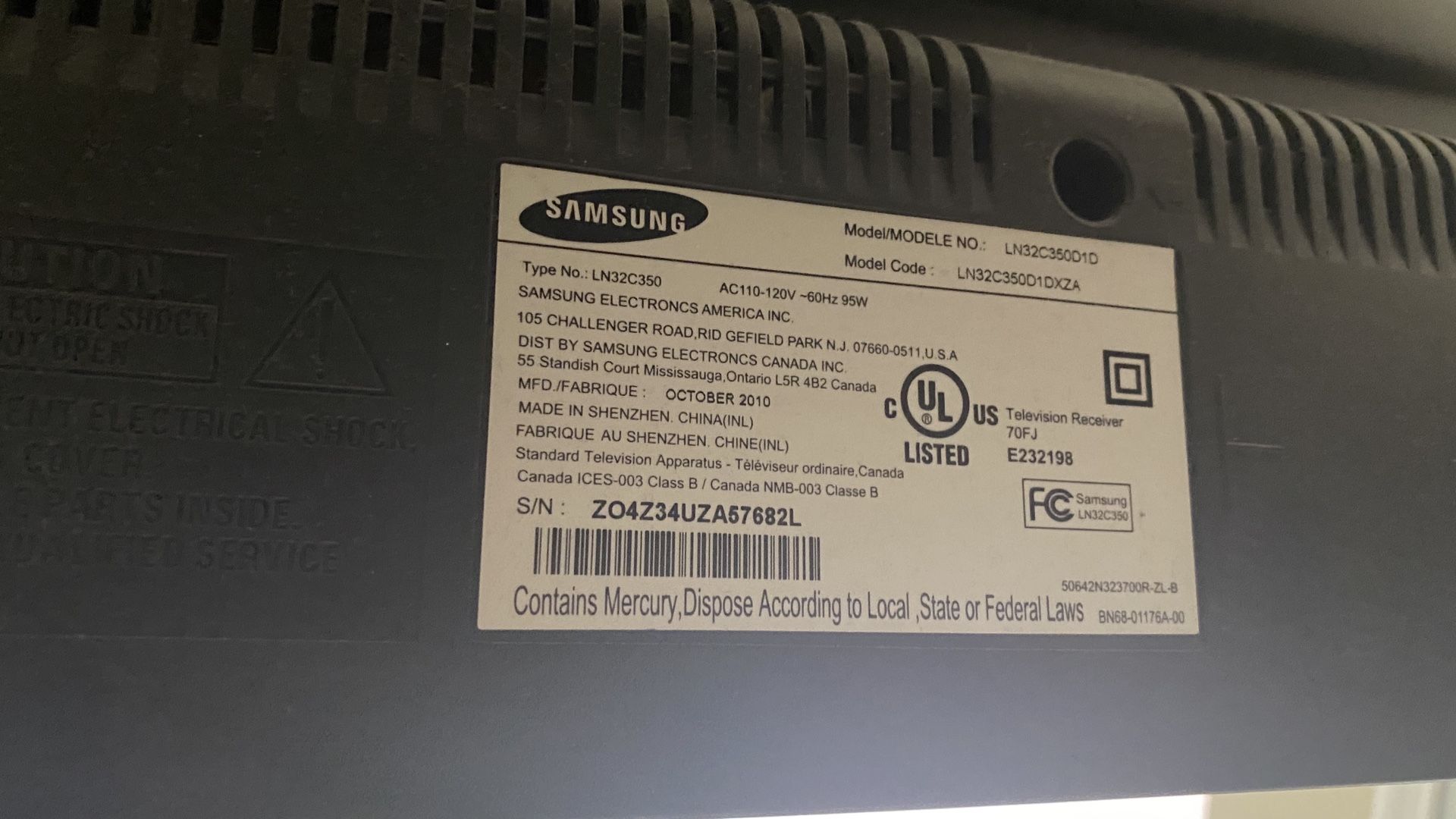 Samsung 32" Class / 720p / 60Hz / LCD HDTV ModelLN32C350D1D for Sale
