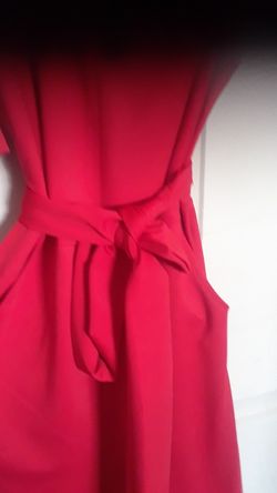 Red long romper with belt